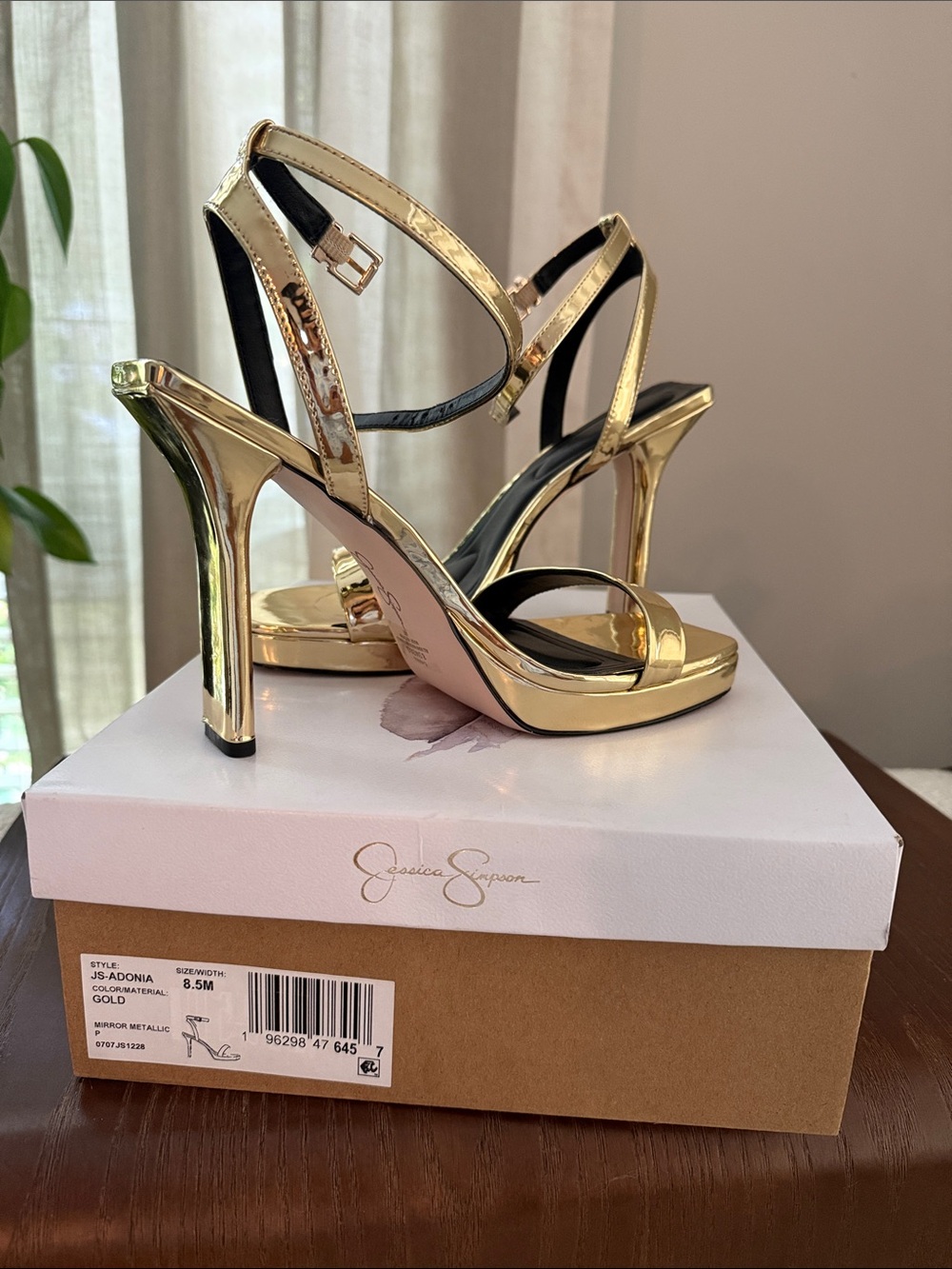 Jessica Simpson Adonia Gold Mirror Metallic High Heel Strappy Sandals